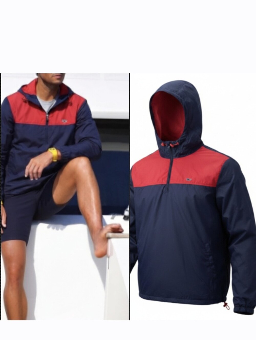 Vineyard Vines x Target Navy/Red Half-Zip Hooded Anorak Windbreaker Jacket! L